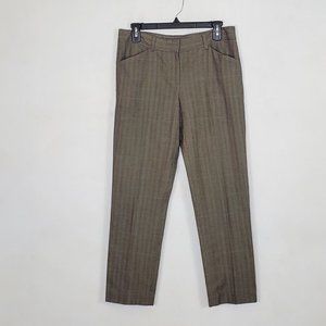 THEORY Brown Stretch Wool Blend Striped Plaid Cropped Pants 6 EUC